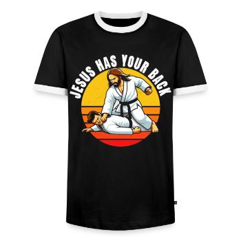Kawaii Chibi Anime Girl Anime Merch Japanese - Men's Ringer Shirt - black/white - Front - AI Model Female 172 light (172cm) & AI Model Male 178 light (178cm)