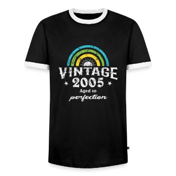 2005 Birthday Vintage Rainbow Sun - Men's Ringer Shirt - black/white - Front - AI Model Female 172 light (172cm) & AI Model Male 178 light (178cm)