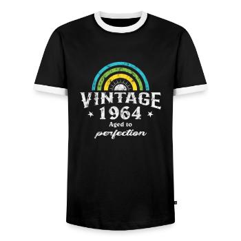 1964 Geburtstag Vintage Rainbow Sun - Männer Kontrast-T-Shirt - Schwarz/Weiß - Vorne - AI Model Female 172 light (172cm) & AI Model Male 178 light (178cm)