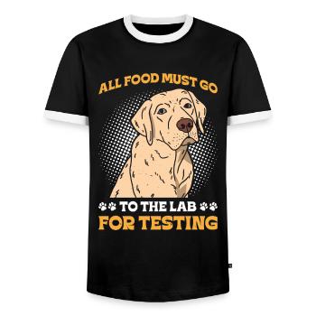 Labrador ALL FOOD MUST GO TO LAB FOR TESTING - Men's Ringer Shirt - black/white - Front - AI Model Female 172 light (172cm) & AI Model Male 178 light (178cm)