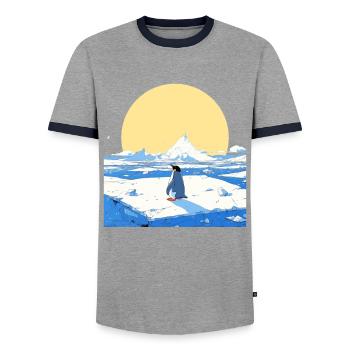 Penguin Icy Landscape Kawaii Penguin Cute - Men's Ringer Shirt - grey/navy  - Front - AI Model Female 172 light (172cm) & AI Model Male 178 light (178cm)