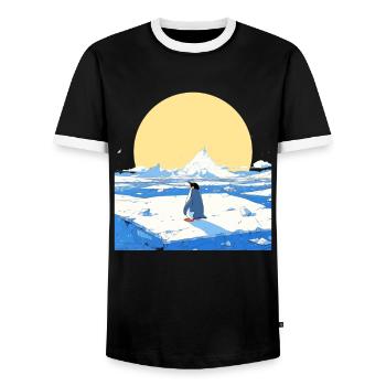 Pingouin, Paysage glacé, Kawaii, Pingouin, Mignon - T-shirt contrasté Homme - noir/blanc - Devant - AI Model Female 172 light (172cm) & AI Model Male 178 light (178cm)