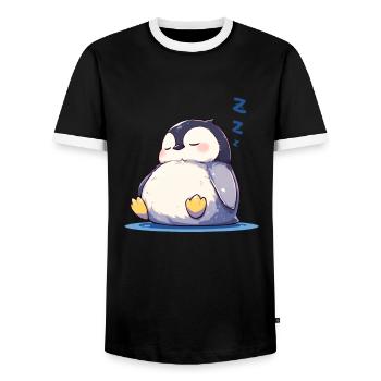 Pingouin endormi Kawaii Penguin Mignon - T-shirt contrasté Homme - noir/blanc - Devant - AI Model Female 172 light (172cm) & AI Model Male 178 light (178cm)