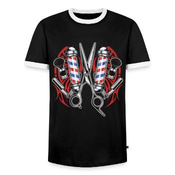 Chemise de coiffeur L’élégance à chaque coupe - T-shirt contrasté Homme - noir/blanc - Devant - AI Model Female 172 light (172cm) & AI Model Male 178 light (178cm)
