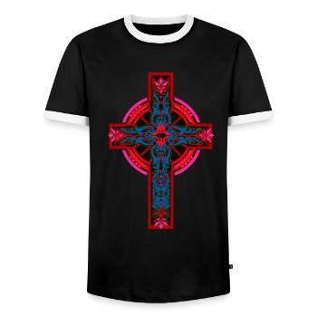 Cross Crosses Crucifix Jesus God Church - Men's Ringer Shirt - black/white - Front - AI Model Female 172 light (172cm) & AI Model Male 178 light (178cm)