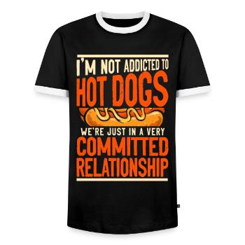Hot Dog Adult I'm Not Addicted To - Männer Kontrast-T-Shirt - Schwarz/Weiß - Vorne - AI Model Female 172 light (172cm) & AI Model Male 178 light (178cm)
