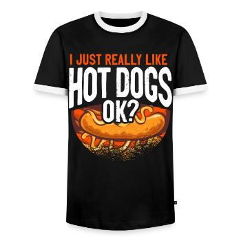 Hot Dog Adult I Just Really Like - Men's Ringer Shirt - black/white - Front - AI Model Female 172 light (172cm) & AI Model Male 178 light (178cm)