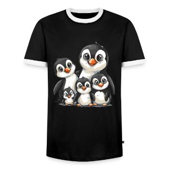 Penguin Family Kawaii Penguin Cute - Men's Ringer Shirt - black/white - Front - AI Model Female 172 light (172cm) & AI Model Male 178 light (178cm)
