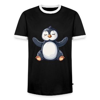 Penguin Kawaii Penguin Cute - Men's Ringer Shirt - black/white - Front - AI Model Female 172 light (172cm) & AI Model Male 178 light (178cm)