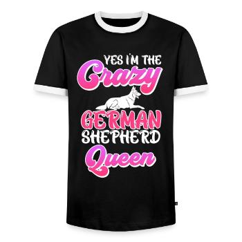Schäferhund Je suis la reine folle du berger allemand - T-shirt contrasté Homme - noir/blanc - Devant - AI Model Female 172 light (172cm) & AI Model Male 178 light (178cm)