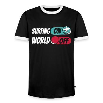 Surfer Surfen Surfer sur World Off - T-shirt contrasté Homme - noir/blanc - Devant - AI Model Female 172 light (172cm) & AI Model Male 178 light (178cm)