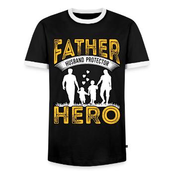 Father Husband Protector Hero - Men's Ringer Shirt - black/white - Front - AI Model Female 172 light (172cm) & AI Model Male 178 light (178cm)