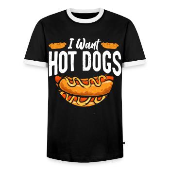 Hot Dog Adulte Je veux des hot-dogs - T-shirt contrasté Homme - noir/blanc - Devant - AI Model Female 172 light (172cm) & AI Model Male 178 light (178cm)