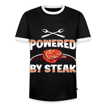 Meat Lovers Powered by Steak Fleisch Fan - Men's Ringer Shirt - black/white - Front - AI Model Female 172 light (172cm) & AI Model Male 178 light (178cm)