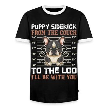 Frenchi Puppy Sidekick du canapé drôle - T-shirt contrasté Homme - noir/blanc - Devant - AI Model Female 172 light (172cm) & AI Model Male 178 light (178cm)