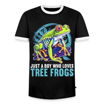 Tree Frog Baumfrösche Baumfrosch - Men's Ringer Shirt - black/white - Front - AI Model Female 172 light (172cm) & AI Model Male 178 light (178cm)