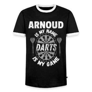 Tough darts design, vintage, worn-out look - Men's Ringer Shirt - black/white - Front - AI Model Female 172 light (172cm) & AI Model Male 178 light (178cm)