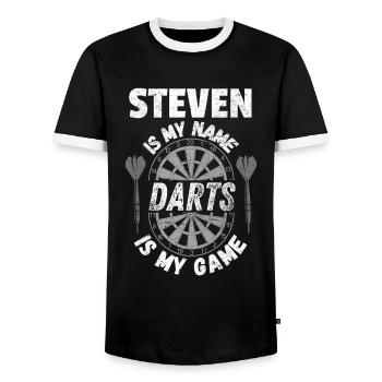 Chemise prénom pour le fan de fléchettes Steven, vintage, cool - T-shirt contrasté Homme - noir/blanc - Devant - AI Model Female 172 light (172cm) & AI Model Male 178 light (178cm)