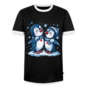 Penguin Couple Kawaii Penguin Cute - Men's Ringer Shirt - black/white - Front - AI Model Female 172 light (172cm) & AI Model Male 178 light (178cm)