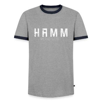 Hamm My City - Men's Ringer Shirt - grey/navy  - Front - AI Model Female 172 light (172cm) & AI Model Male 178 light (178cm)