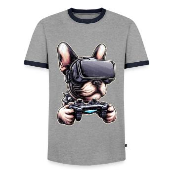 Hunde, Französische Bulldogge Videospiel VR-Brille - Männer Kontrast-T-Shirt - Grau/Navy  - Vorne - AI Model Female 172 light (172cm) & AI Model Male 178 light (178cm)