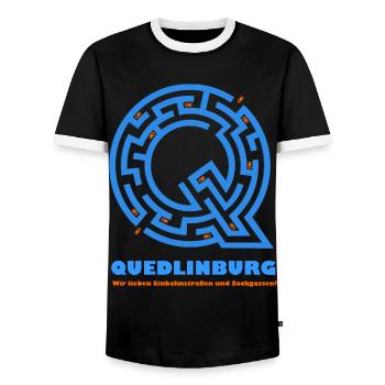 Quedlinburg (Street Edition) - Men's Ringer Shirt - black/white - Front - AI Model Female 172 light (172cm) & AI Model Male 178 light (178cm)