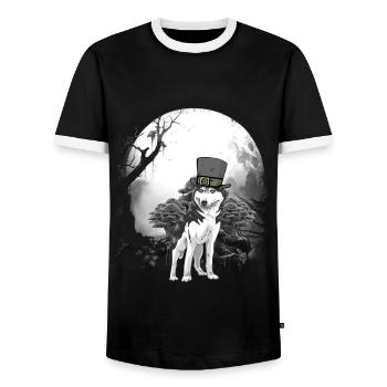 Wehrwolf Wolf Wolves Halloween Medieval Dog - Men's Ringer Shirt - black/white - Front - AI Model Female 172 light (172cm) & AI Model Male 178 light (178cm)
