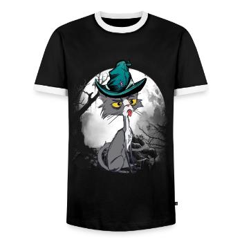 Chat magique chats sorcier conte de fées personnage conte de fées - T-shirt contrasté Homme - noir/blanc - Devant - AI Model Female 172 light (172cm) & AI Model Male 178 light (178cm)