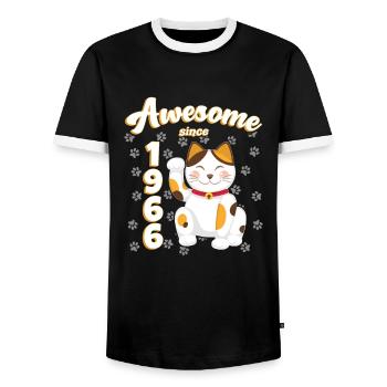1966 Birthday Awesome since Cat Maneki neko - Men's Ringer Shirt - black/white - Front - AI Model Female 172 light (172cm) & AI Model Male 178 light (178cm)