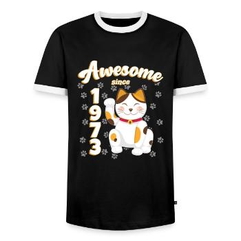 1973 Anniversaire Génial depuis Chat Maneki neko - T-shirt contrasté Homme - noir/blanc - Devant - AI Model Female 172 light (172cm) & AI Model Male 178 light (178cm)