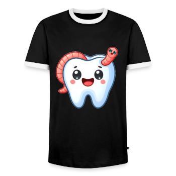 Funny tooth with worm - Men's Ringer Shirt - black/white - Front - AI Model Female 172 light (172cm) & AI Model Male 178 light (178cm)