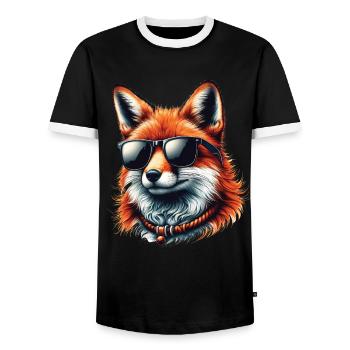 Fuchs Mit Sonnenbrille, Digitale Kunst, Wildtier - Männer Kontrast-T-Shirt - Schwarz/Weiß - Vorne - AI Model Female 172 light (172cm) & AI Model Male 178 light (178cm)