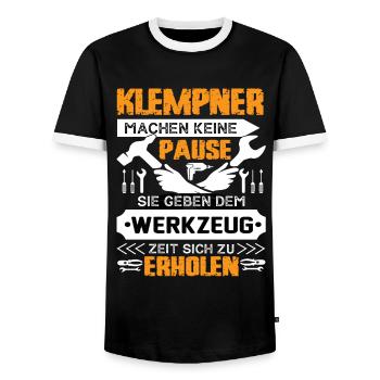 Plumbers don't take a break - Men's Ringer Shirt - black/white - Front - AI Model Female 172 light (172cm) & AI Model Male 178 light (178cm)