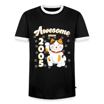 2005 Anniversaire Génial depuis Chat Maneki neko - T-shirt contrasté Homme - noir/blanc - Devant - AI Model Female 172 light (172cm) & AI Model Male 178 light (178cm)
