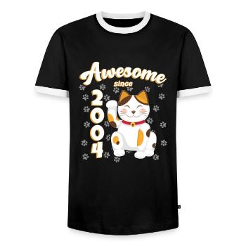 2004 Birthday Awesome since Cat Maneki neko - Men's Ringer Shirt - black/white - Front - AI Model Female 172 light (172cm) & AI Model Male 178 light (178cm)