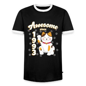 1993 Birthday Awesome since Cat Maneki neko - Men's Ringer Shirt - black/white - Front - AI Model Female 172 light (172cm) & AI Model Male 178 light (178cm)