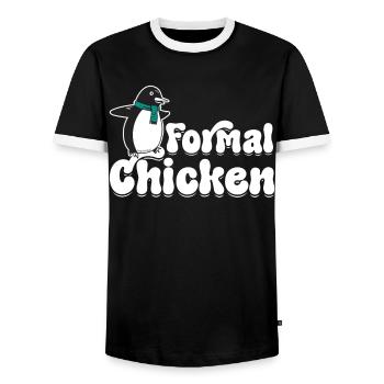 Funny Meme Penguin Lover Formal Chicken Illust - Men's Ringer Shirt - black/white - Front - AI Model Female 172 light (172cm) & AI Model Male 178 light (178cm)