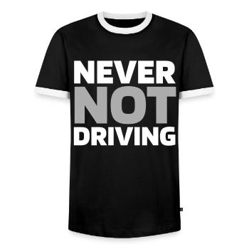 Train driver Train driver - Men's Ringer Shirt - black/white - Front - AI Model Female 172 light (172cm) & AI Model Male 178 light (178cm)