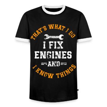 Car mechanic mechatronics technician screwdriver sayings - Men's Ringer Shirt - black/white - Front - AI Model Female 172 light (172cm) & AI Model Male 178 light (178cm)