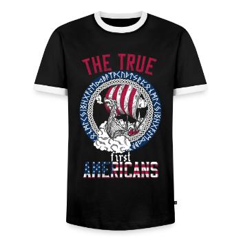 Amerikanischer Wikinger Nordische Wurzeln Boot - Männer Kontrast-T-Shirt - Schwarz/Weiß - Vorne - AI Model Female 172 light (172cm) & AI Model Male 178 light (178cm)
