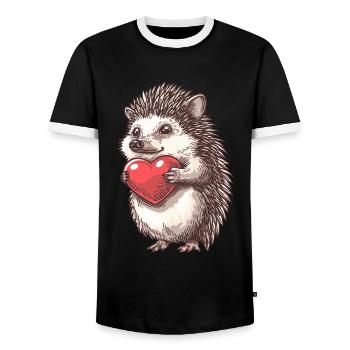 Adorable hérisson tenant une illustration de coeur pour - T-shirt contrasté Homme - noir/blanc - Devant - AI Model Female 172 light (172cm) & AI Model Male 178 light (178cm)