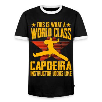 So sieht ein Weltklasse-Capoeira-Instruktor aus - Männer Kontrast-T-Shirt - Schwarz/Weiß - Vorne - AI Model Female 172 light (172cm) & AI Model Male 178 light (178cm)