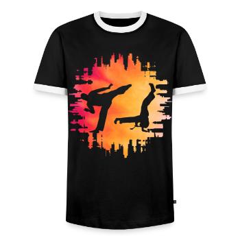 Capoeira - Men's Ringer Shirt - black/white - Front - AI Model Female 172 light (172cm) & AI Model Male 178 light (178cm)