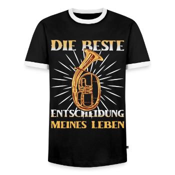 The best decision of my life Ten - Men's Ringer Shirt - black/white - Front - AI Model Female 172 light (172cm) & AI Model Male 178 light (178cm)