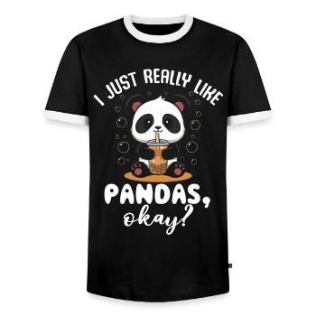 Panda Panda Bear Funny - Men's Ringer Shirt - black/white - Front - AI Model Female 172 light (172cm) & AI Model Male 178 light (178cm)