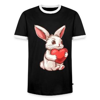Adorable lapin tenant une illustration de coeur - T-shirt contrasté Homme - noir/blanc - Devant - AI Model Female 172 light (172cm) & AI Model Male 178 light (178cm)