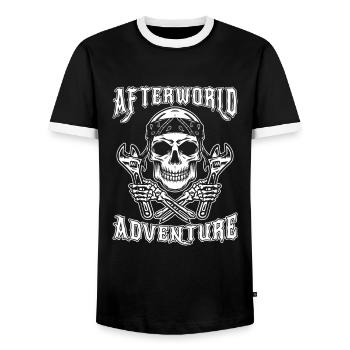 Motorcycle Mechanic Skull Afterworld Adventure - Men's Ringer Shirt - black/white - Front - AI Model Female 172 light (172cm) & AI Model Male 178 light (178cm)