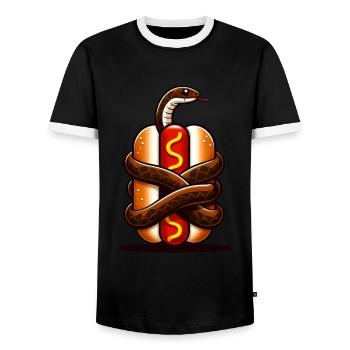 Snake Wrapped Hot Dog - Men's Ringer Shirt - black/white - Front - AI Model Female 172 light (172cm) & AI Model Male 178 light (178cm)