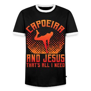 Capoeira and Jesus that's al I need - Men's Ringer Shirt - black/white - Front - AI Model Female 172 light (172cm) & AI Model Male 178 light (178cm)
