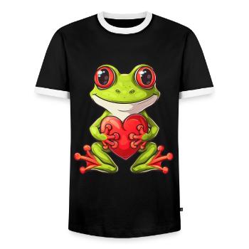 Adorable Frog Holding Heart Illustration for Kids - Männer Kontrast-T-Shirt - Schwarz/Weiß - Vorne - AI Model Female 172 light (172cm) & AI Model Male 178 light (178cm)